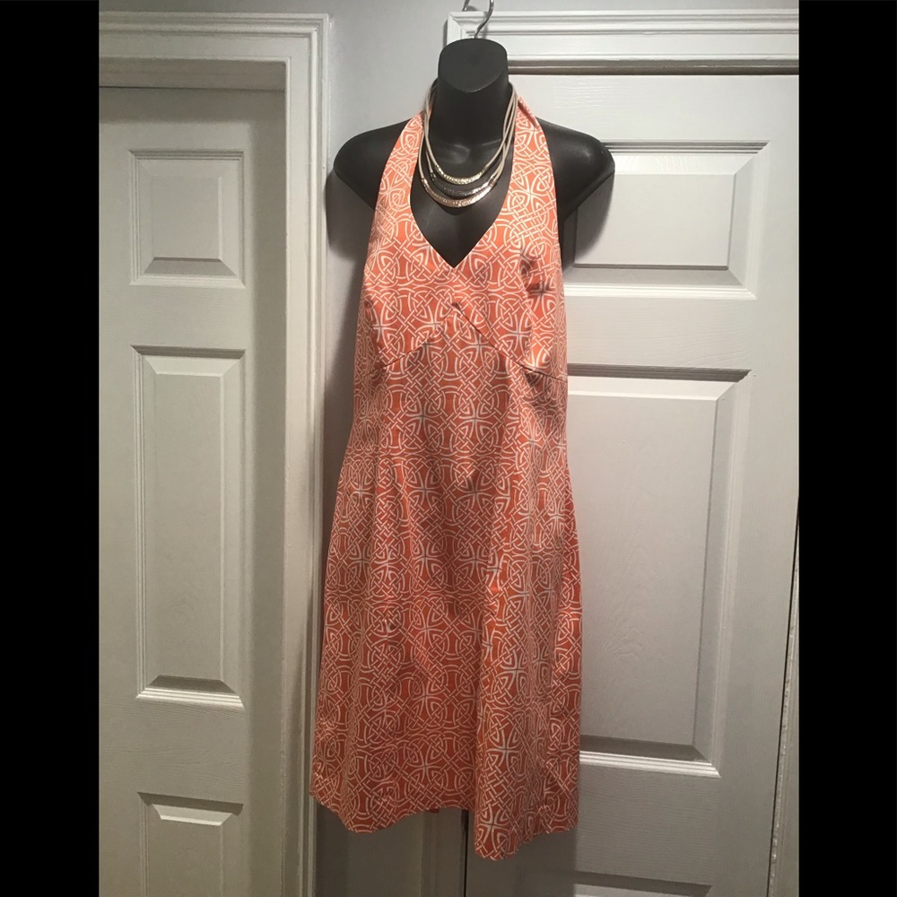 Jones New York Orange and White Halter Dress